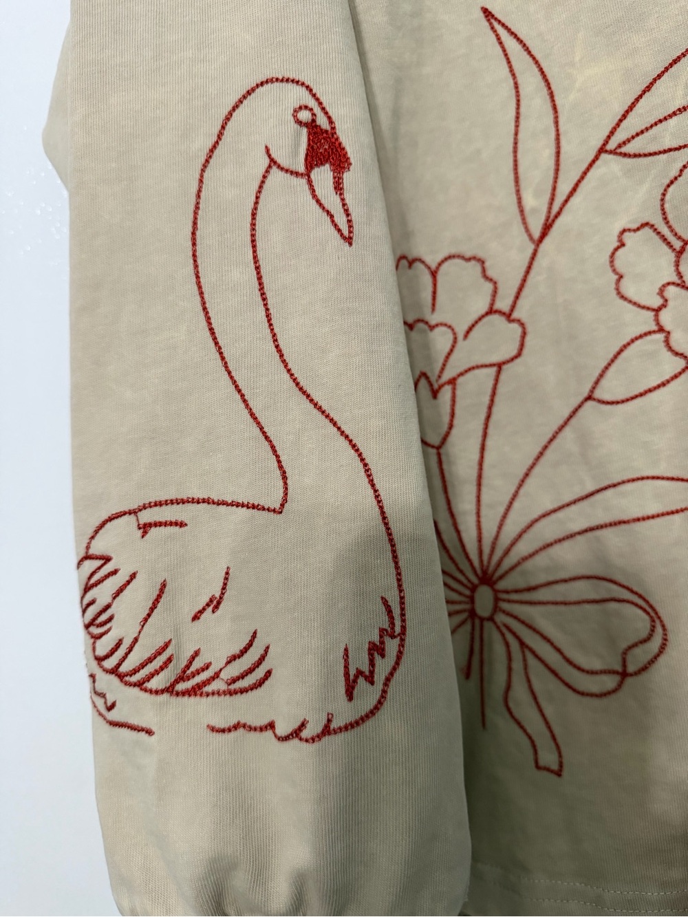 Free People Denim and Bone Swan Doodle Embroidered oversized crafty Medium - Picture 5 of 10